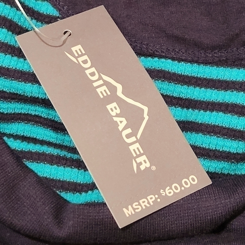 Eddie Bauer Teal and Navy Striped Hoodie Top - Picture 6 of 9